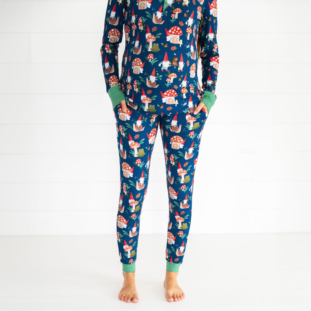 Close up image of female model wearing the Forest Gnomes Women's Pajama Pant