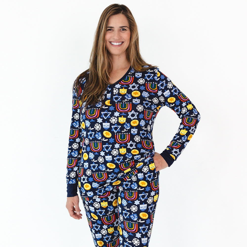 Alternate image of a woman wearing a Playful Dreidels Women's Pajama Top and Pants