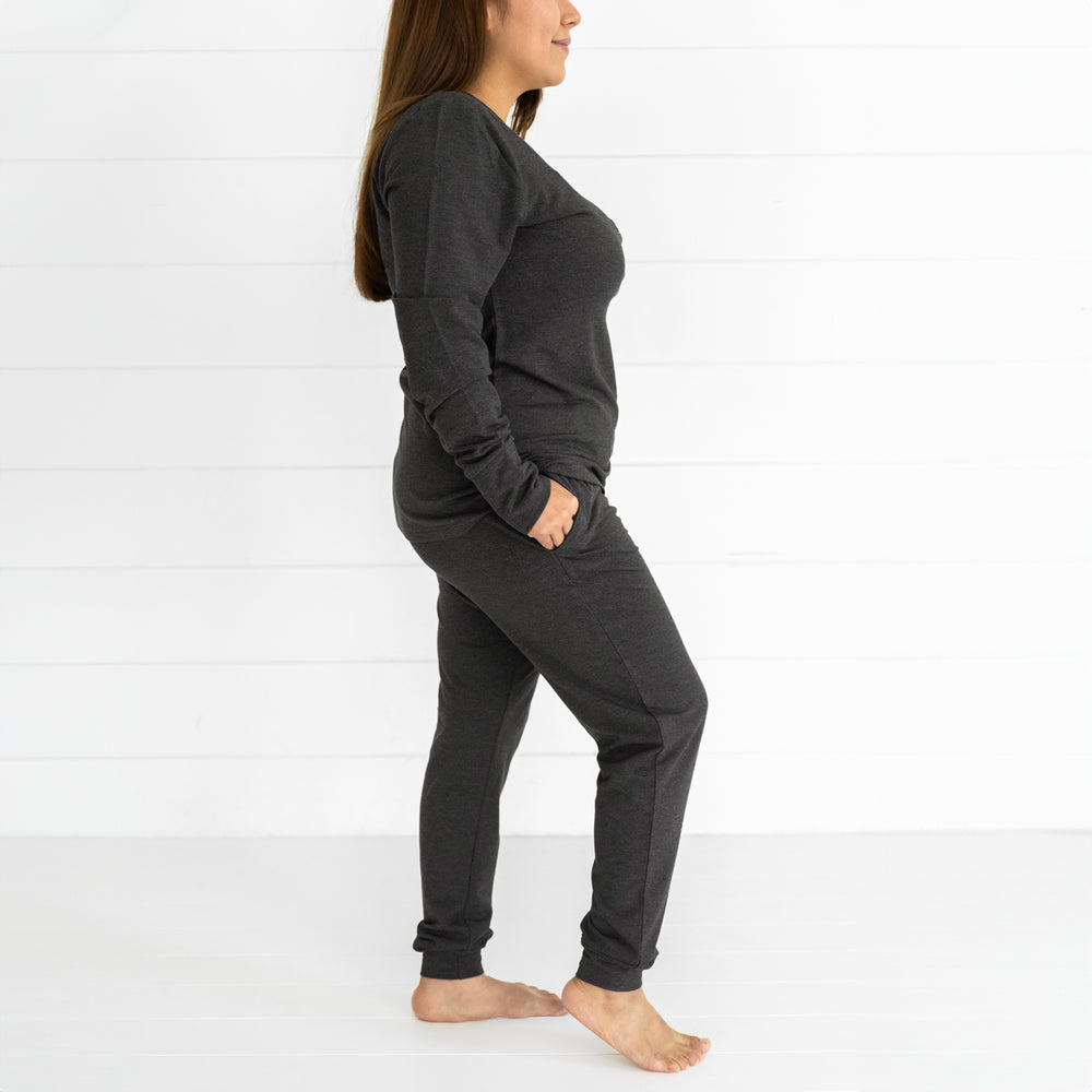 Profile image of a woman wearing Women's Cozy Heather Black pj pants