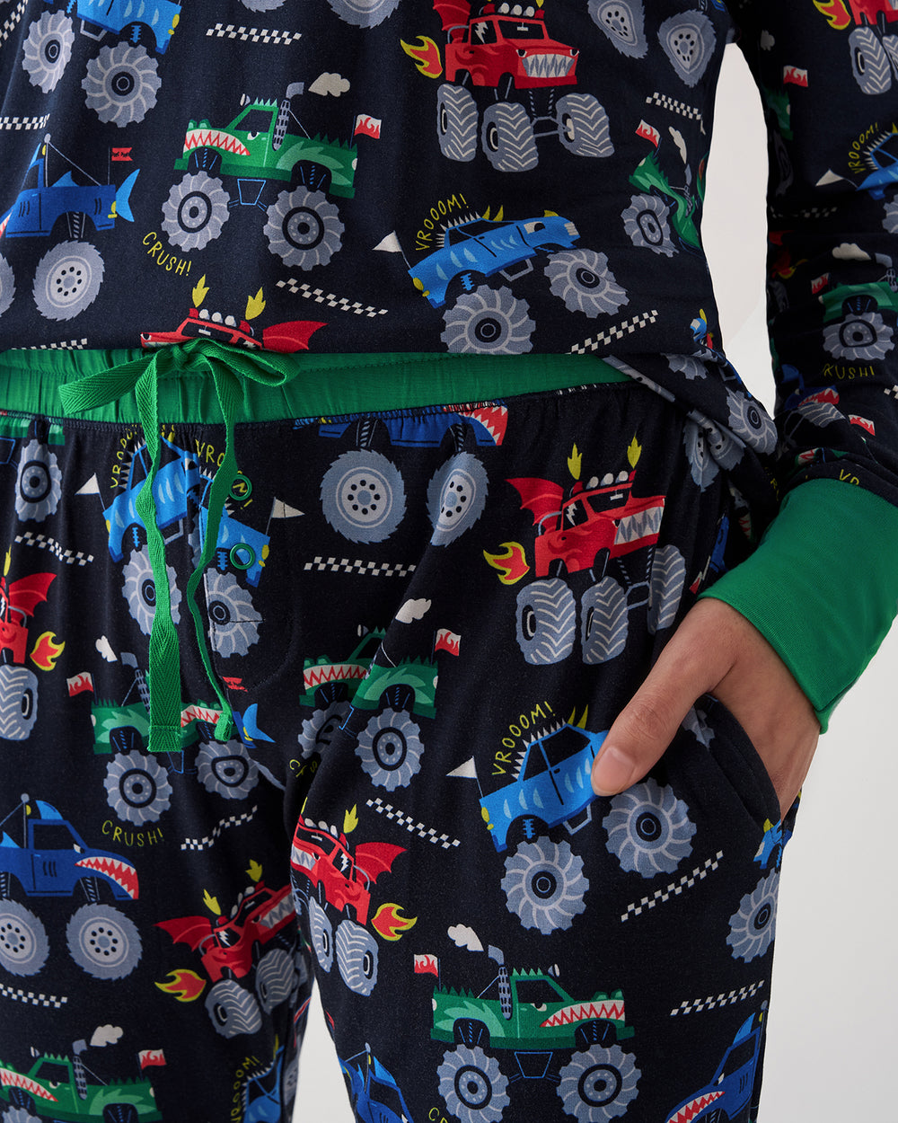 Close up of the pocket detail on the Monster Truck Madness Women's Pajama Pants