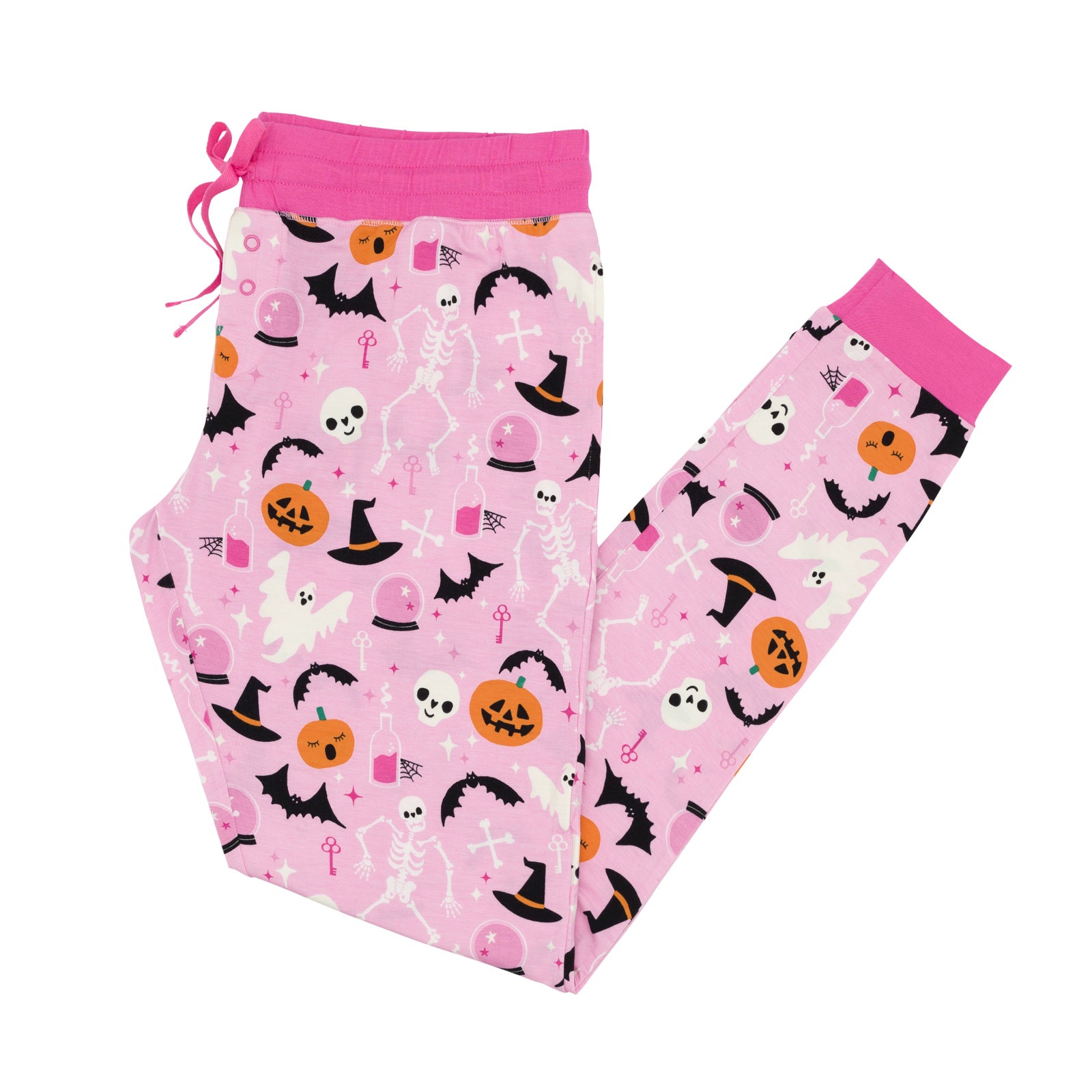 Flat lay image of the Pink Glowing Ghouls Women's Pajama Pants