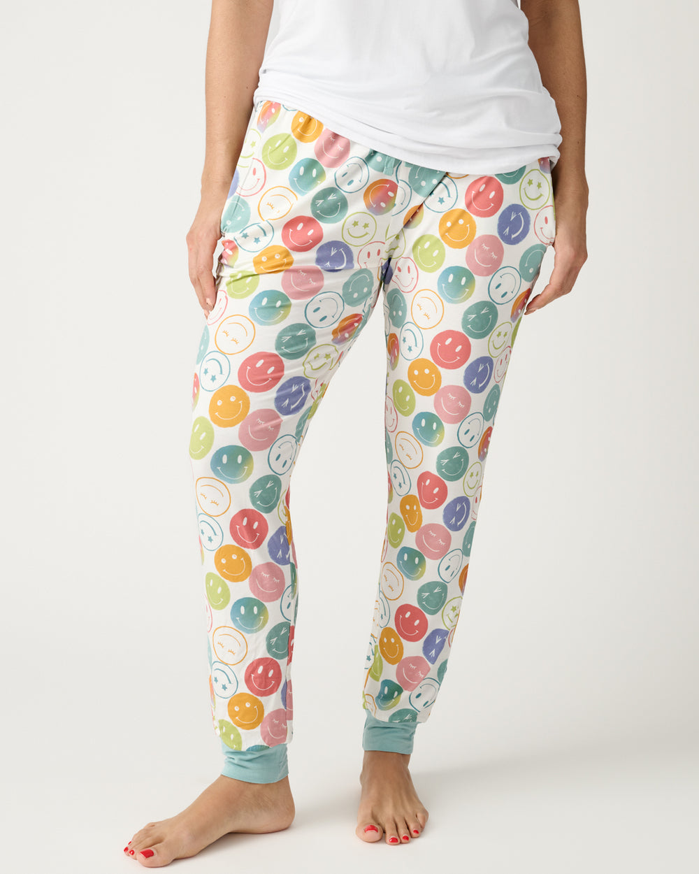 Front view of woman wearing the Positive Vibes Women's Pajama Pants