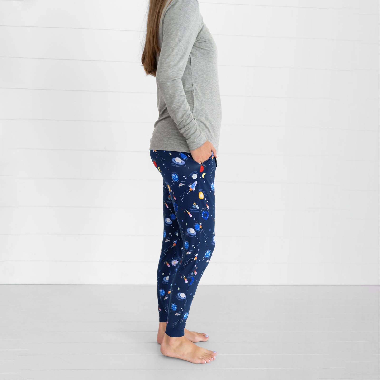 Profile image of a woman wearing Through My Telescope women's pj pants and women's Heather Gray pj top