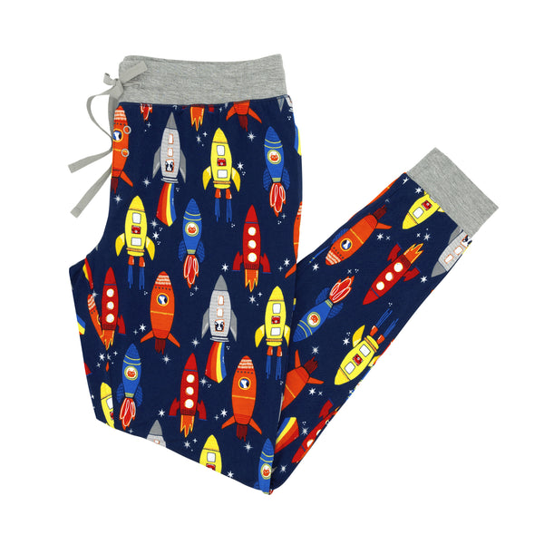 Flat lay image of Navy Space Explorer women's pajama pants