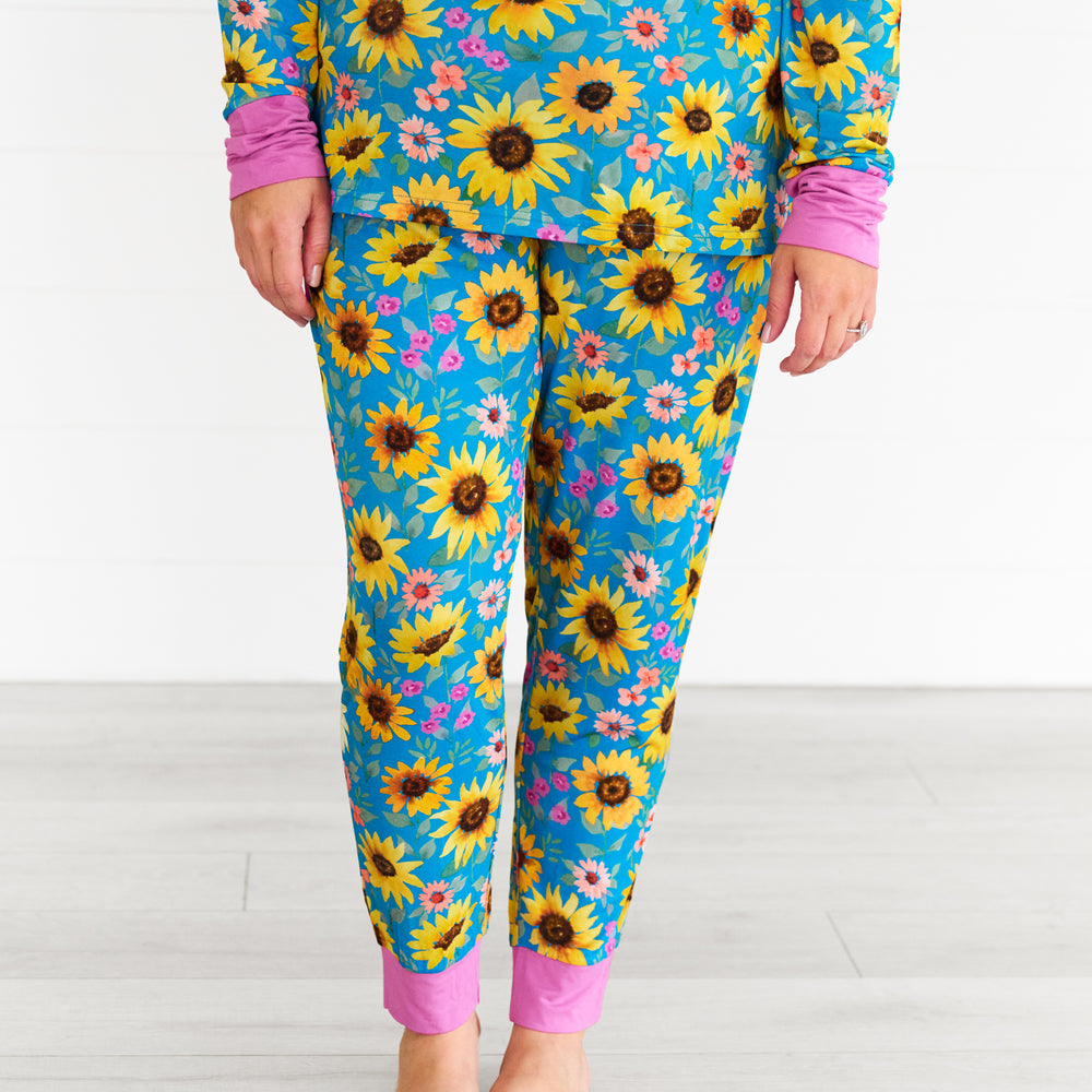 Close up image of the Sunflower Fields Women's Pajama Pants