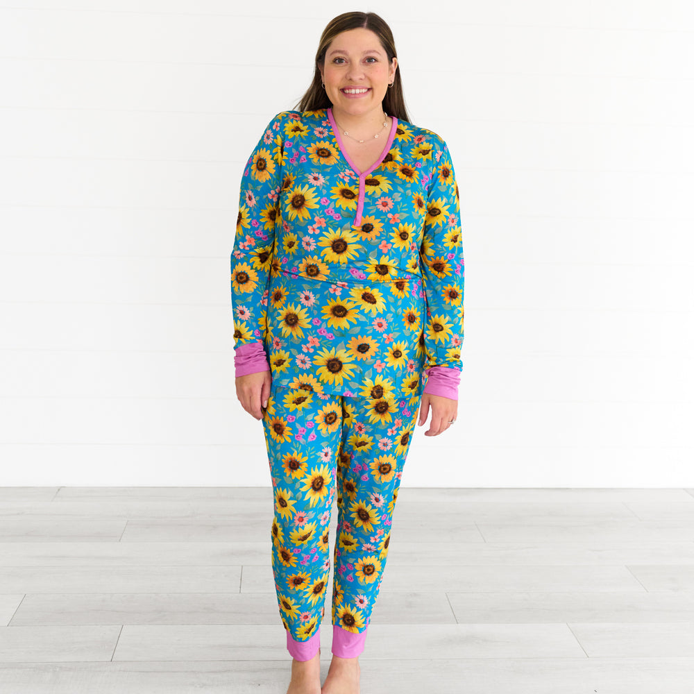 Full body image of the Sunflower Fields Women's Pajama Pants and Sunflower Fields Women's Pajama Top