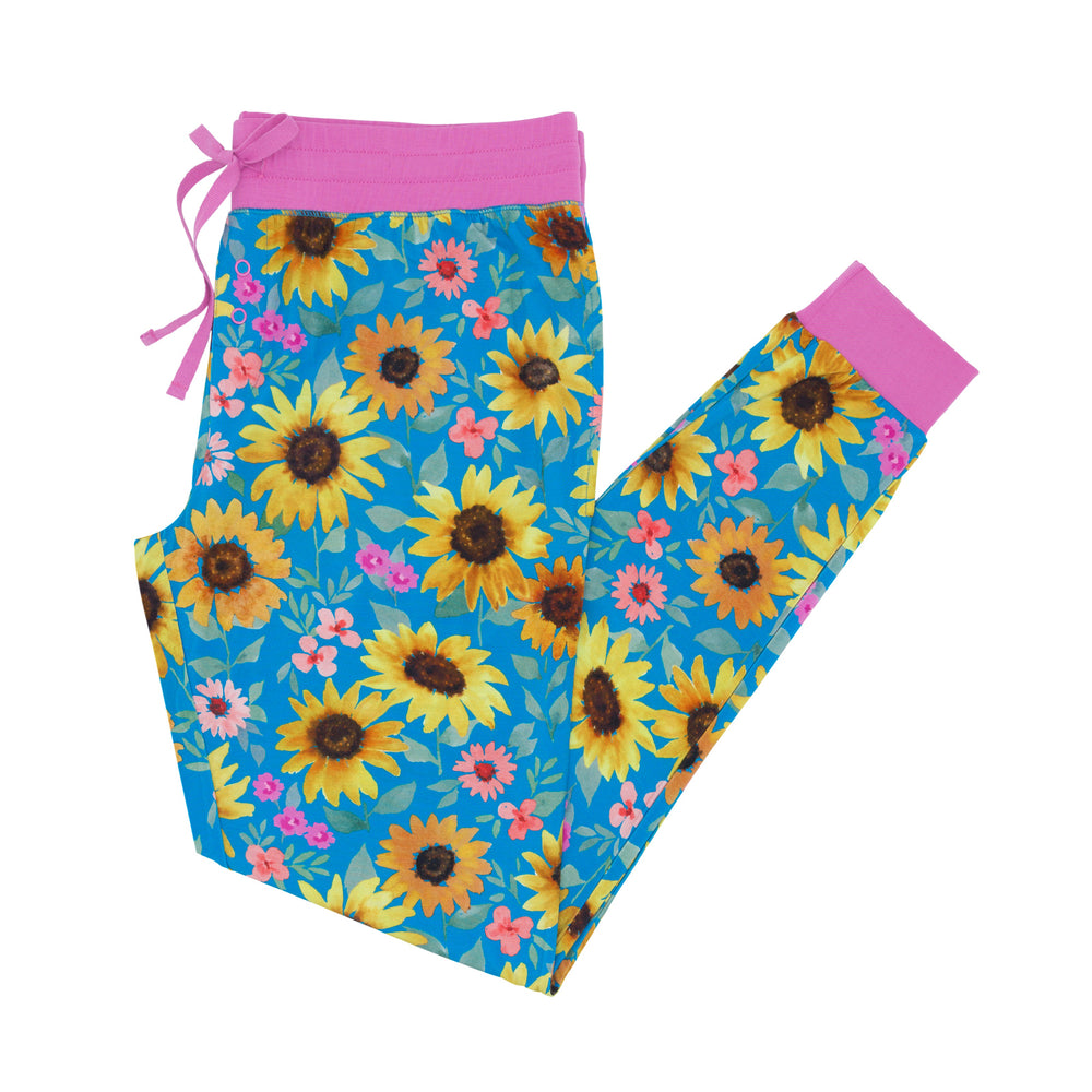 Flat lay image of the Sunflower Fields Women's Pajama Pants