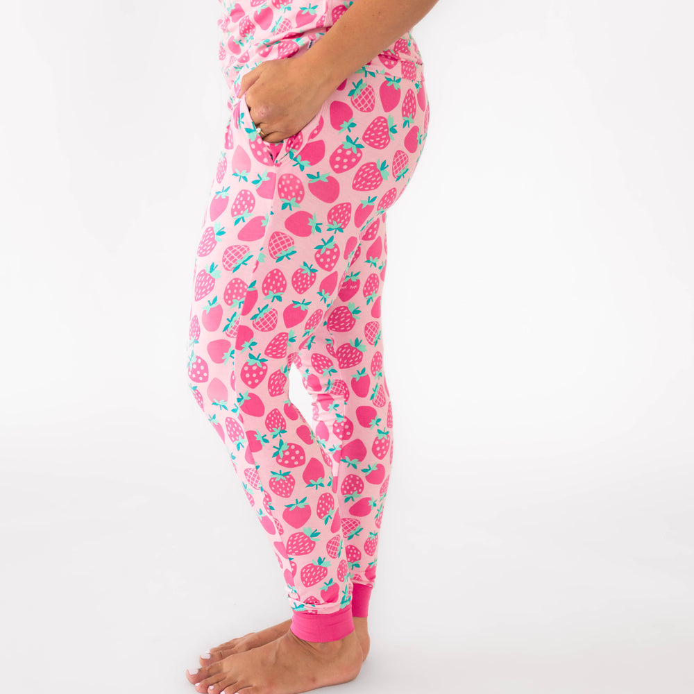 Side view of the Sweet Strawberries Women's Pajama Pants