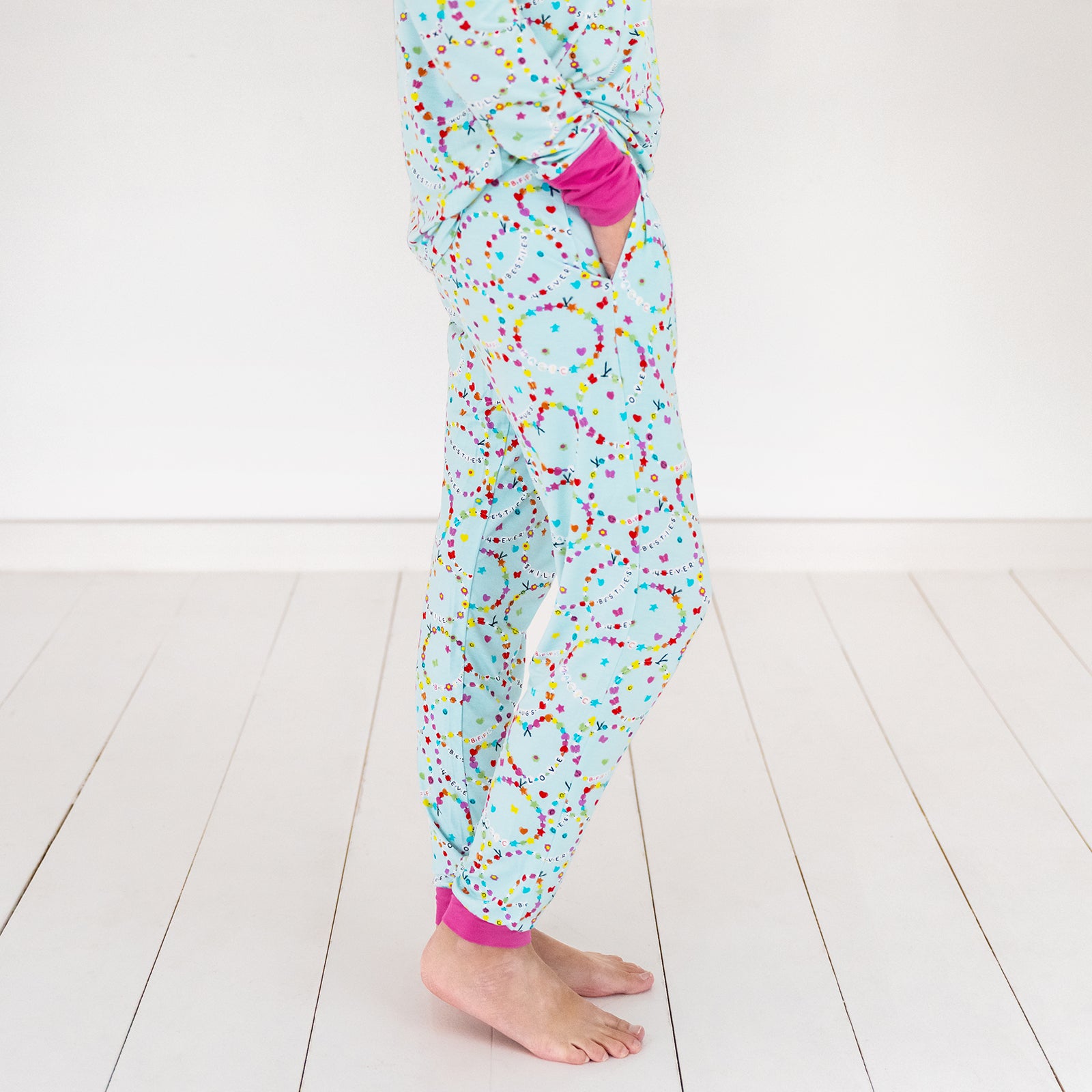 Image of the side view of the women's Friends Forever pj pants