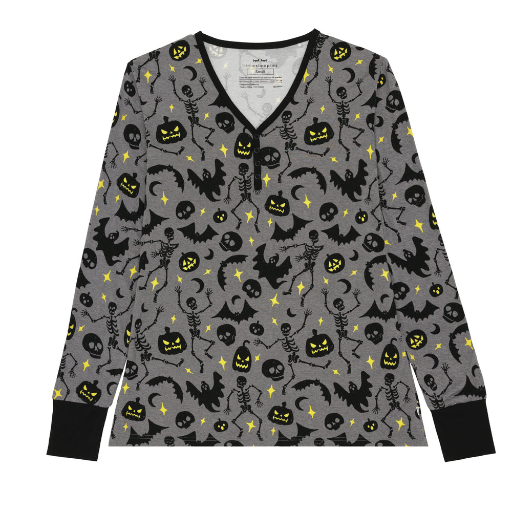 Flat lay image of the Gray Glowing Ghouls Women's Pajama Top