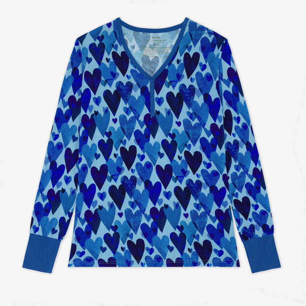 Flat lay of Women's Blue Hearts & Crafts pajama top.