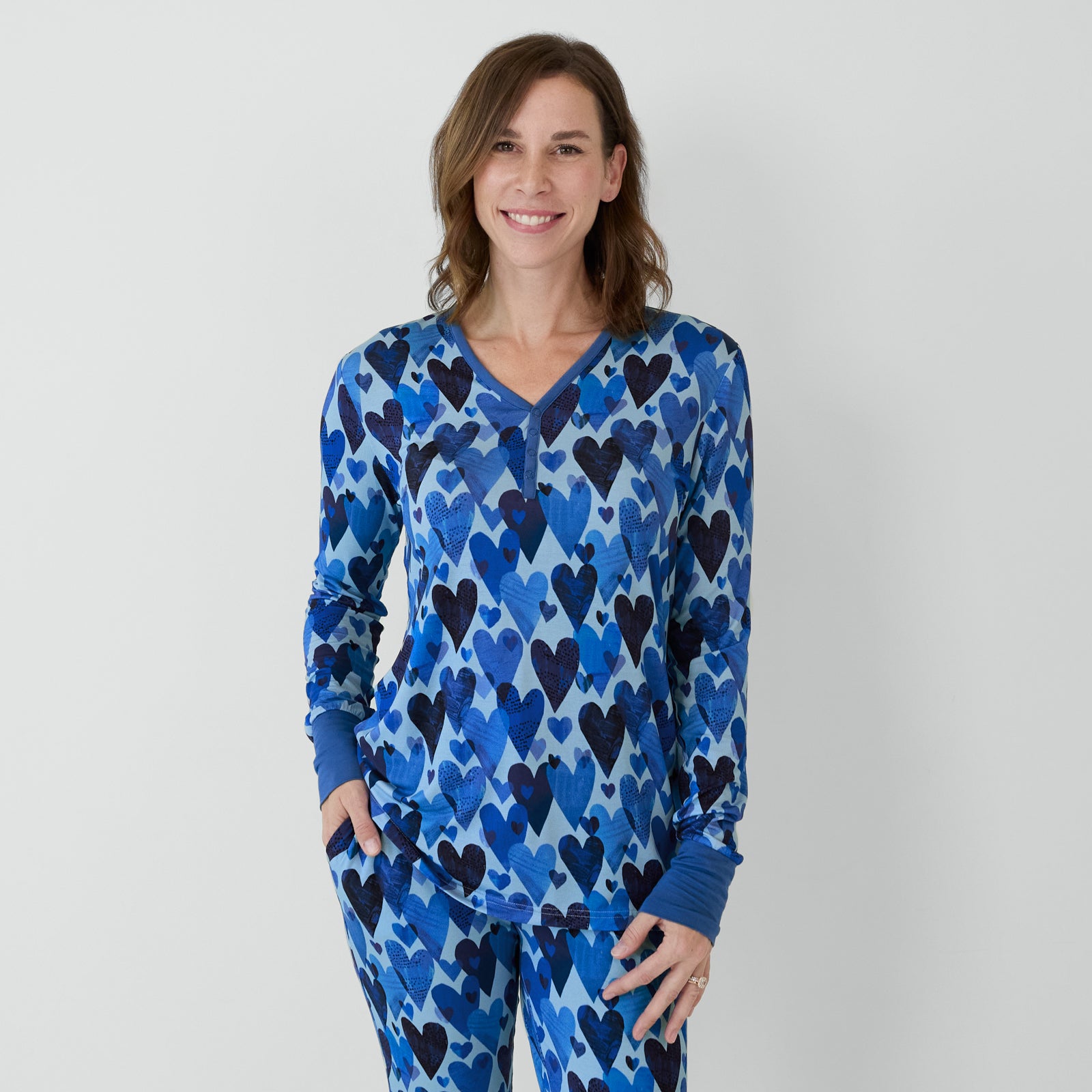 Women's Blue Hearts & Crafts pajama top.