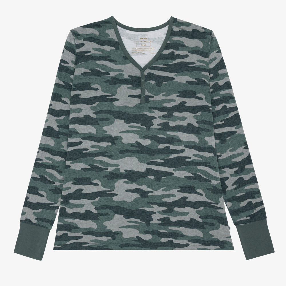 Flat lay image of the Vintage Camo Women's Pajama Top