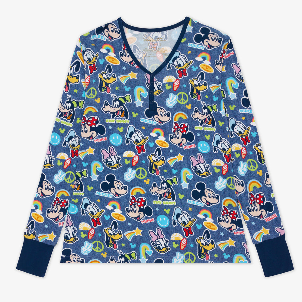 Flay lay of the women's Navy Disney Mickey's Clubhouse bamboo pajama top