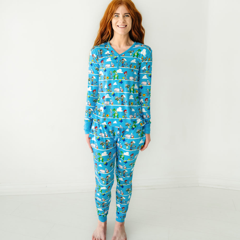 Click to see full screen - Alternate image of a woman wearing a Disney Pixar Toy Story Pals women's pajama top and matching pajama pants