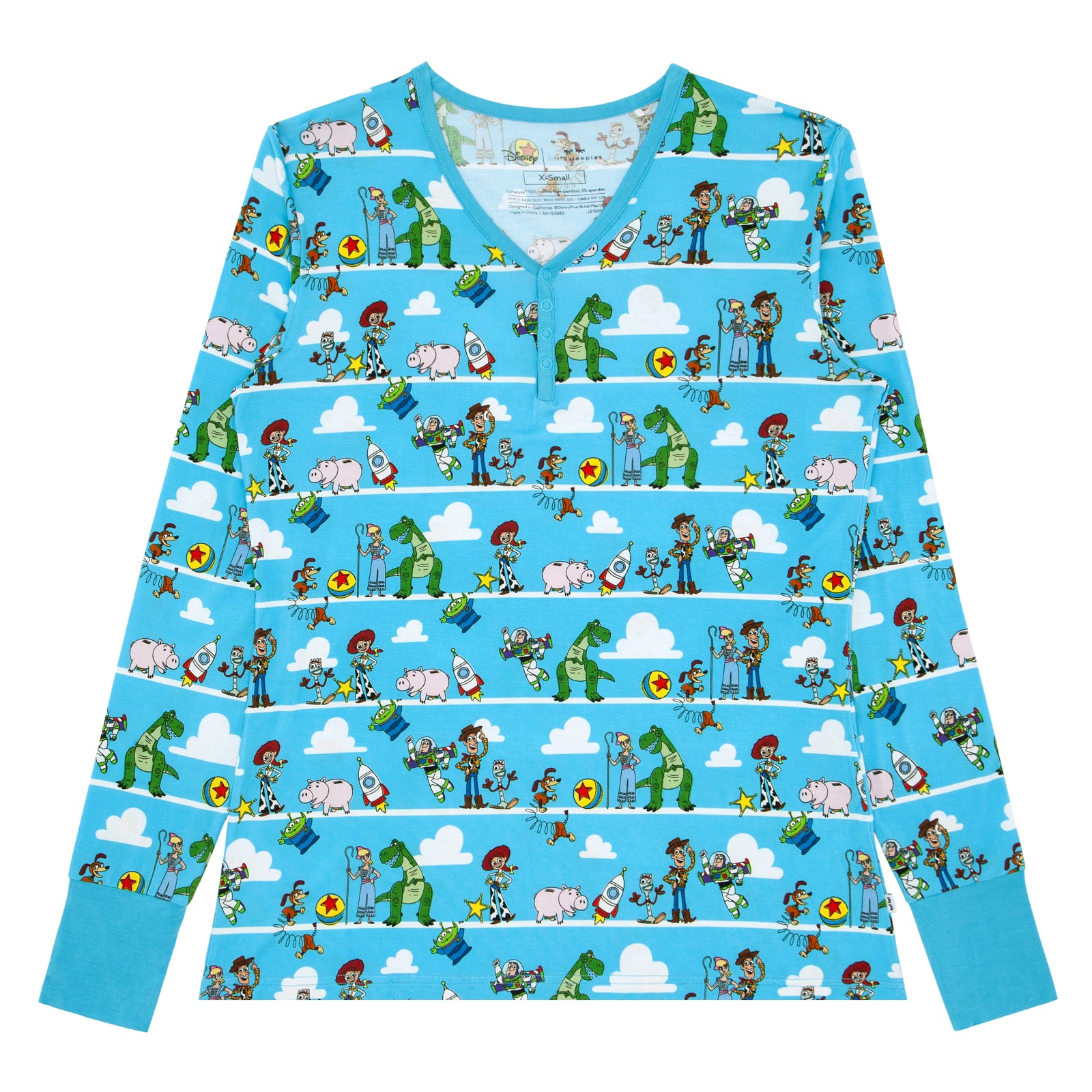 Flat lay image of a Disney Pixar Toy Story Pals women's pajama top