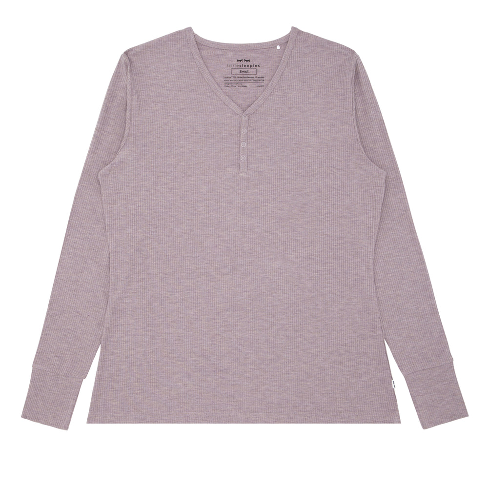 Click to see full screen - Flat lay image of Heather Smokey Lavender Ribbed women's pajama top