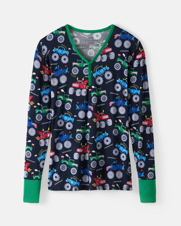 Flat lay of the Monster Truck Madness Women's Pajama Top