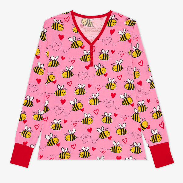 Flat lay image of a women's Pink Bee Mine pj top