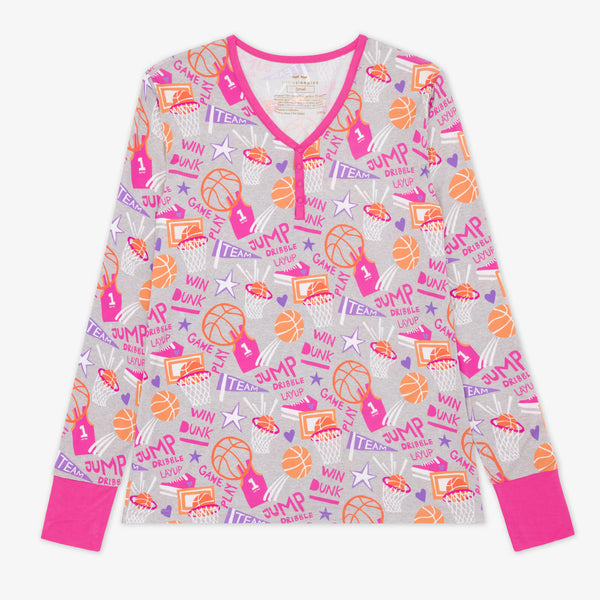 Flay lay of the womens Pink Slam Dunk bamboo pajama top