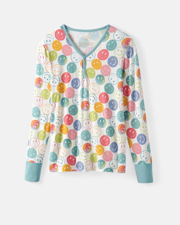 Flat lay of the Positive Vibes Women's Long Sleeve Pajama Top