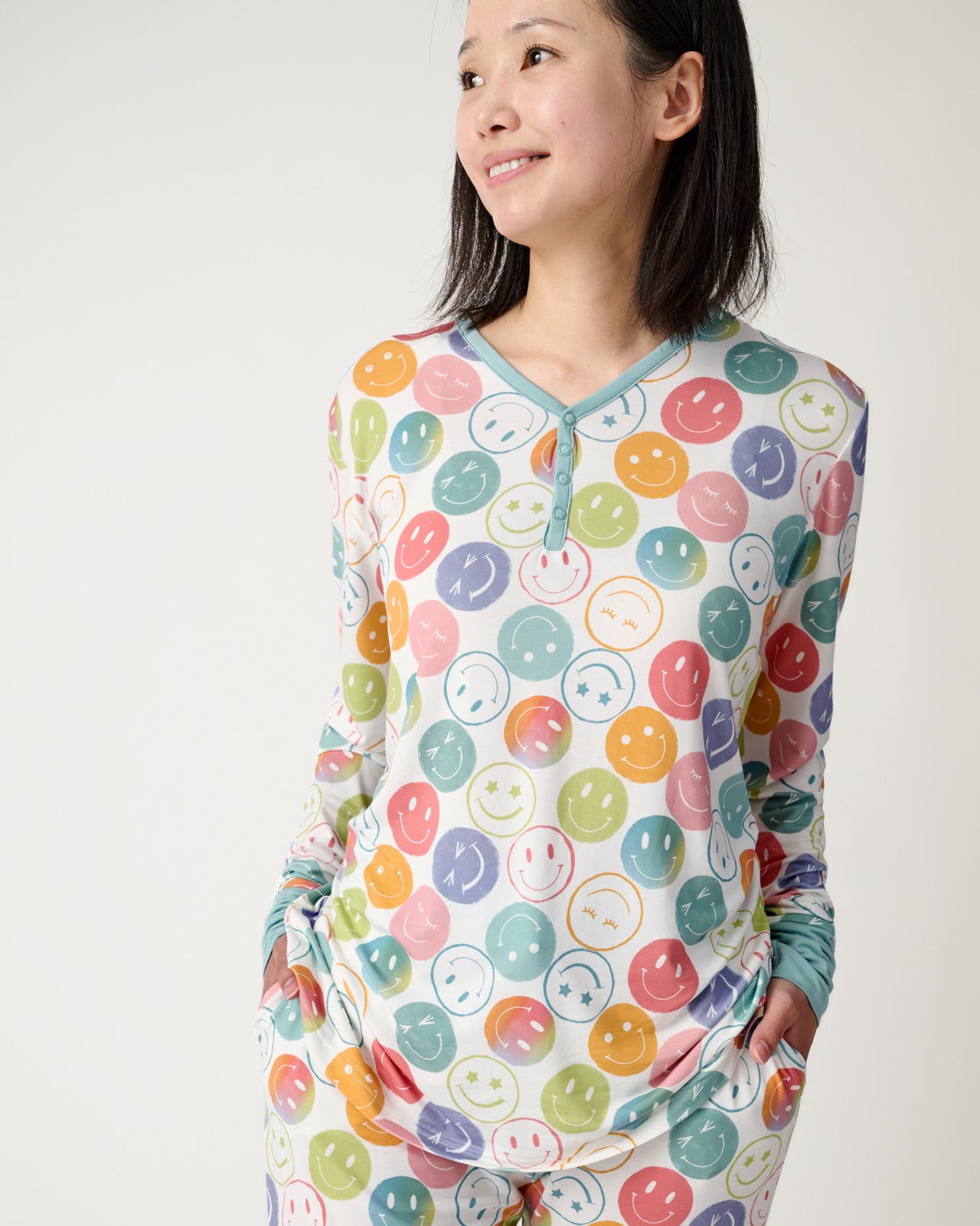 Alternate of woman wearing the Positive Vibes Women's Long Sleeve Pajama Top 