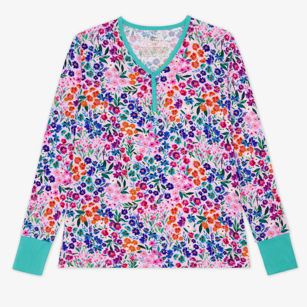 Flat lay image of a women's Sweet Pea Floral pj top