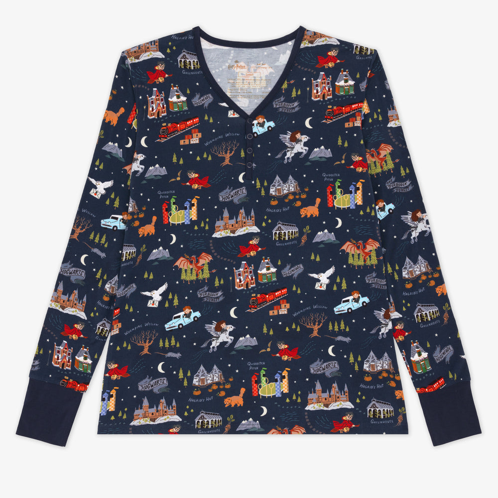 Flat lay image of an Evening at Hogwarts women's pj top