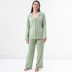 image of a woman wearing a Heather Sage women's pajama set