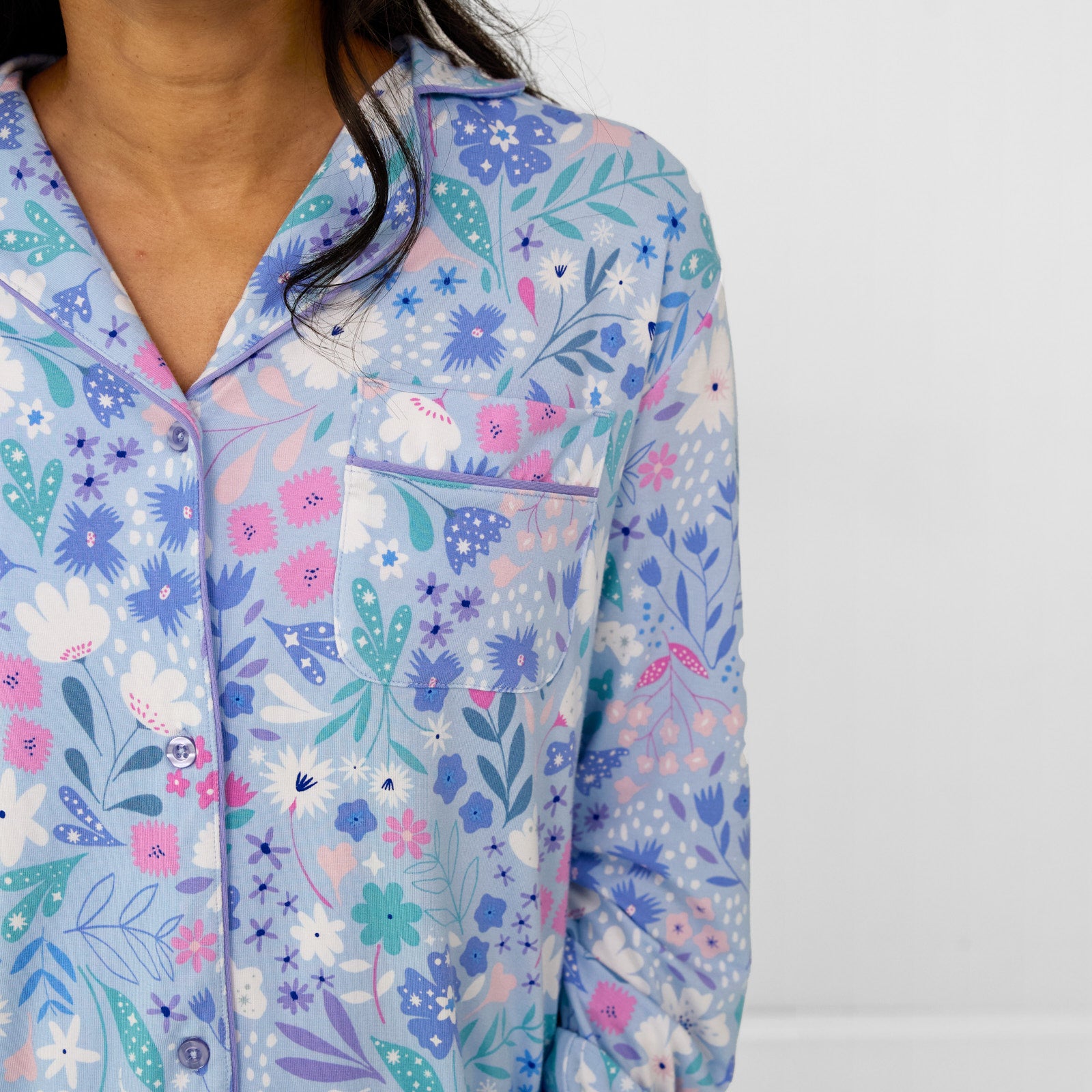 Close up image of the pocket on a women's Magical Meadow two piece pj set