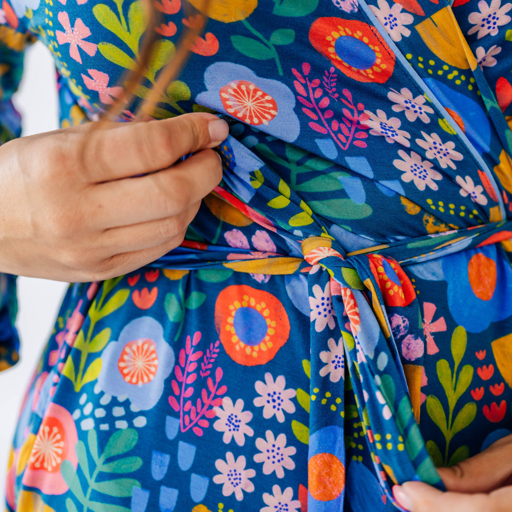 Close up image of the tie detail for the Folk Floral Women's Robe