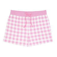 Flat lay image of Pink Gingham women's pajama shorts