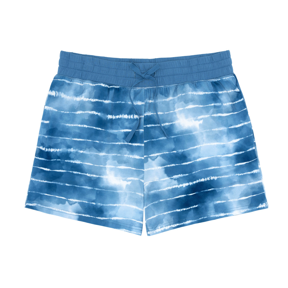 Flat lay image of Blue Tie Dye Dreams women's pajama shorts