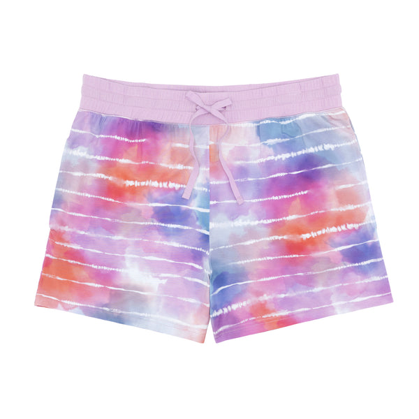 Flat lay image of Pastel Tie Dye Dreams women's pajama shorts