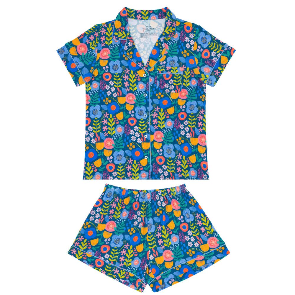 Flat lay image of the Folk Floral Women's Short Sleeve Pajama Set