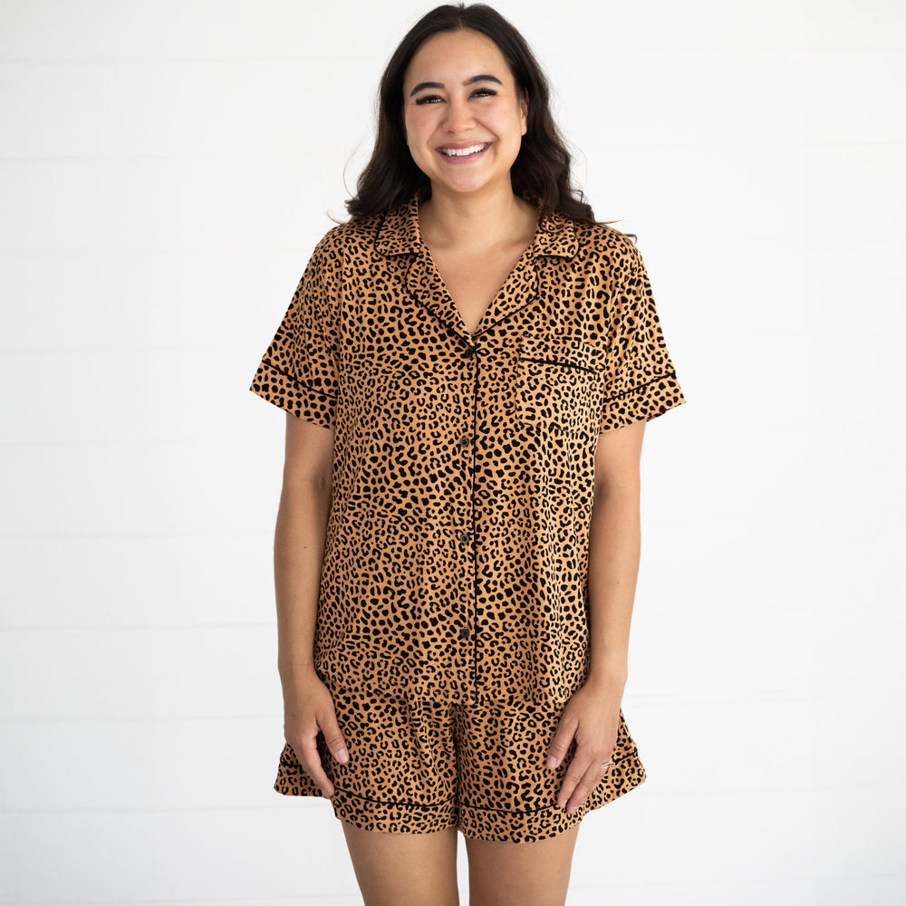 Female model wearing the Classic Leopard Women's Pajama Set