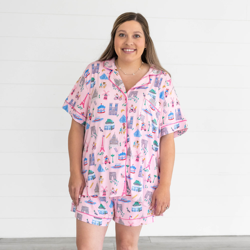 Alternative image of a female wearing the Pink Weekend in Paris Women's Short Sleeve & Shorts Pajama Set