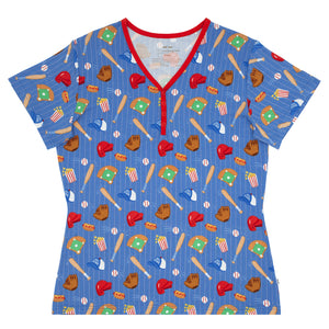 Flat lay image of women's Blue All Stars pajama top