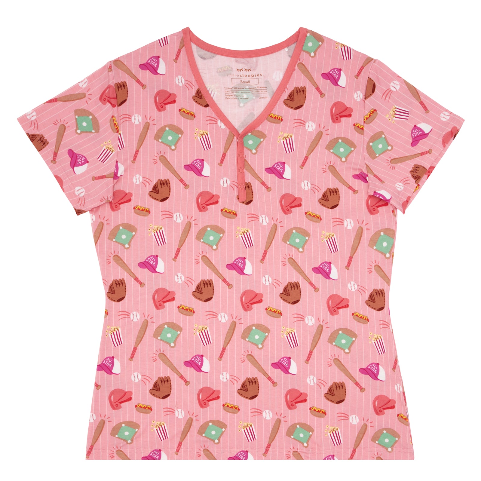Flat lay image of women's Pink All Stars pajama top