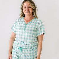 Alternate image of a woman wearing a Aqua Gingham women's pajama top