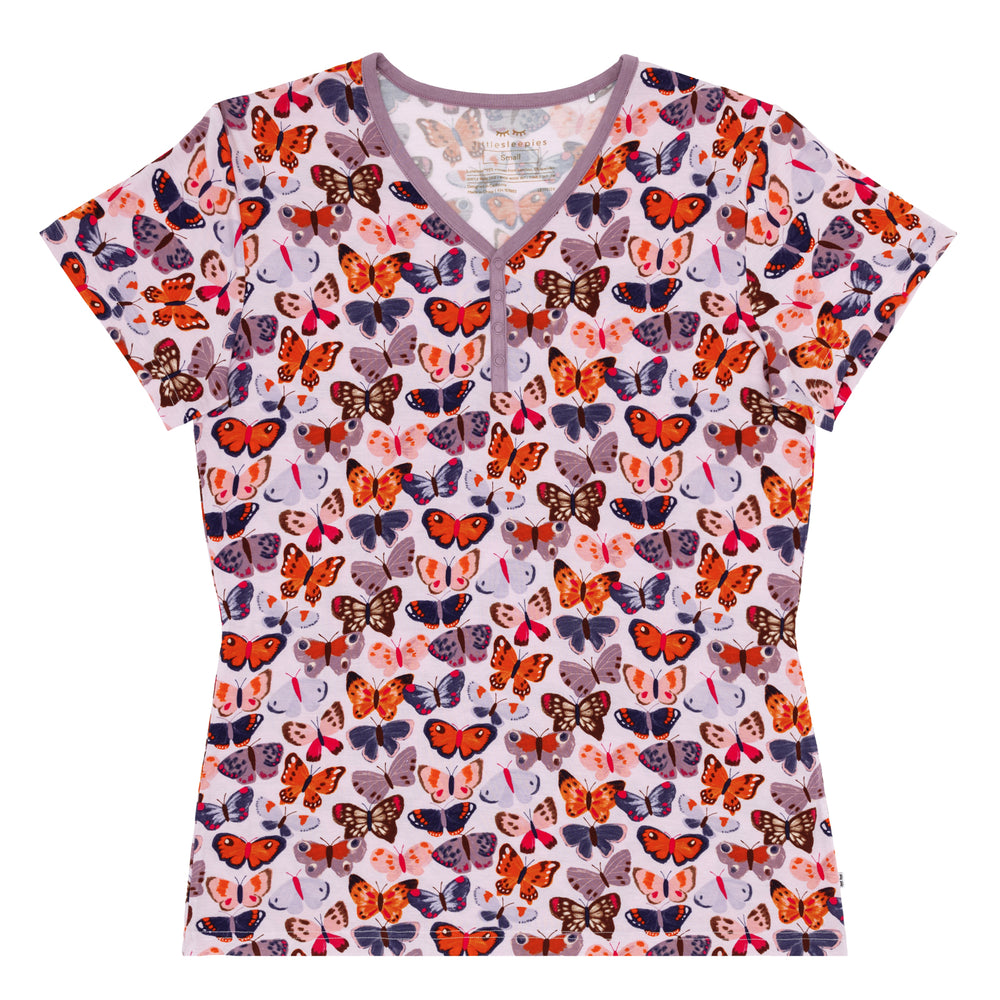 Flat lay image of a Butterfly Kisses women's short sleeve pajama top