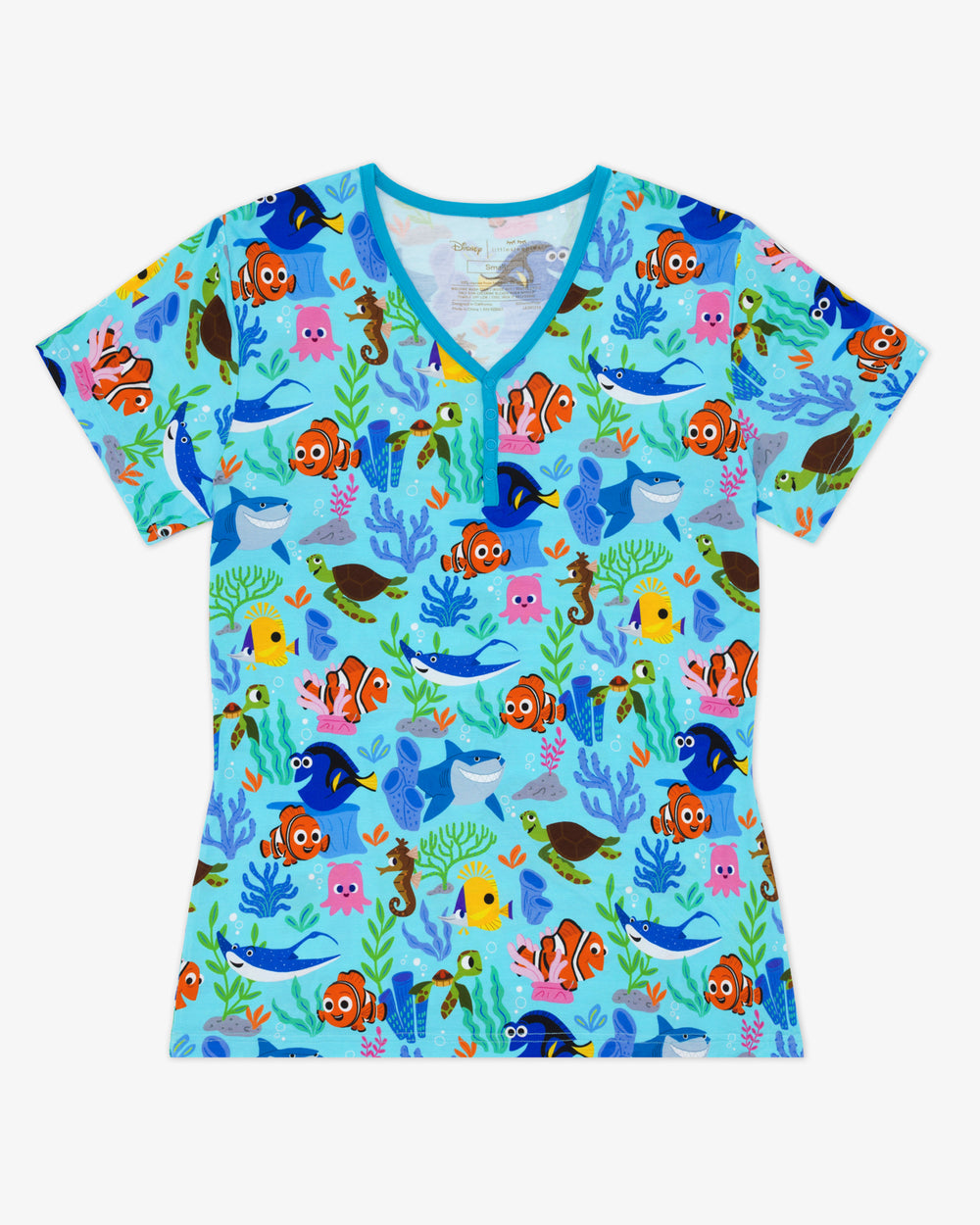 Flat lay of the Disney Nemo's Reef Women's Short Sleeve Pajama Top