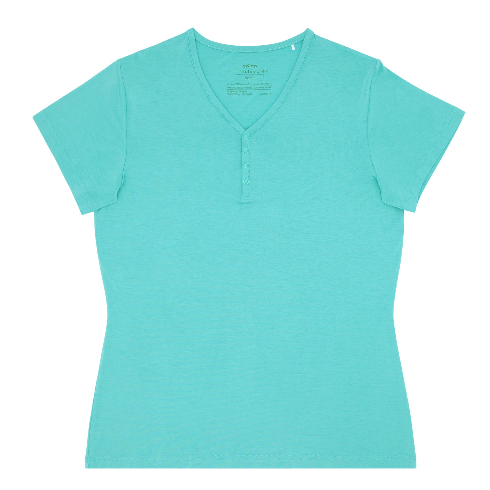 Flat lay image of a women's Glacier Turquoise short sleeve pajama top