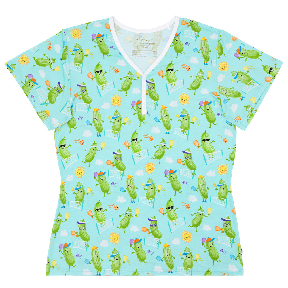 Flat lay image of the Pickle Power Women's Short Sleeve Pajama Top
