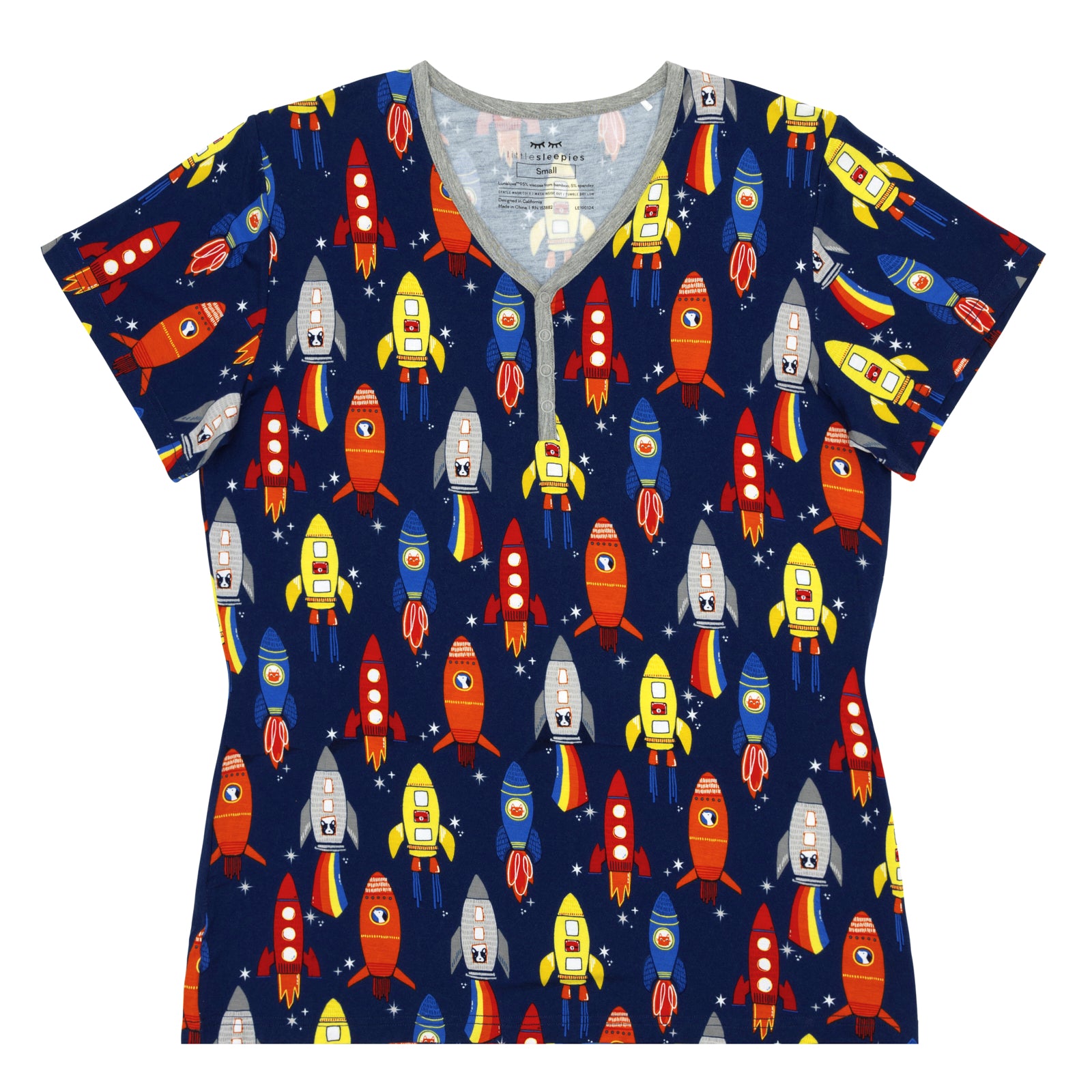 Flat lay image of a women's Navy Space Explorer short sleeve pajama top