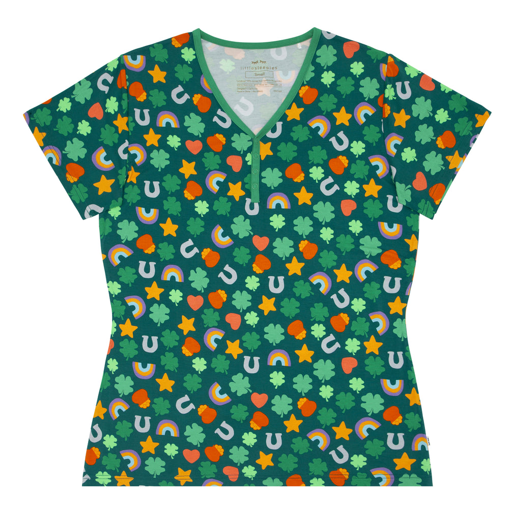 Click to see full screen - Flat lay image of women's Lucky short sleeve pajama top