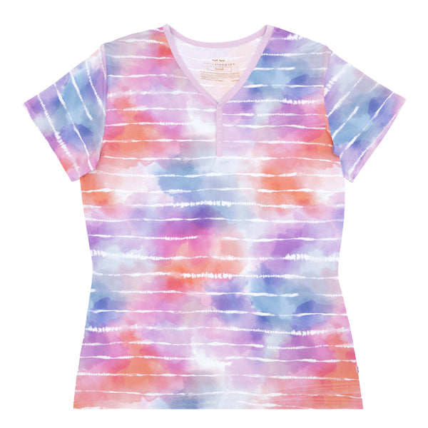 Flat lay image of a Pastel Tie Dye Dreams women's short sleeve pajama top