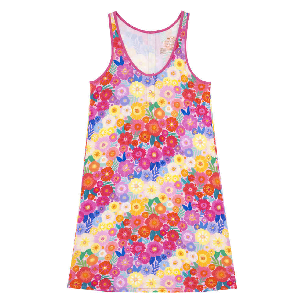 Flat lay image of a Rainbow Blooms women's tank nightgown