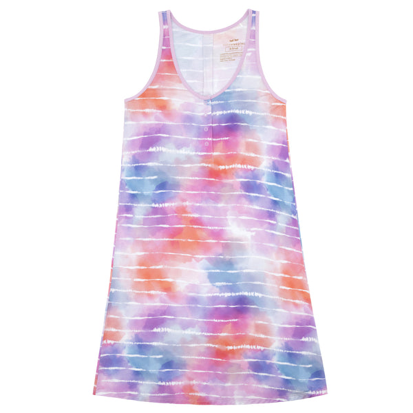 Flat lay image of a Pastel Tie Dye Dreams women's sleeveless nightgown