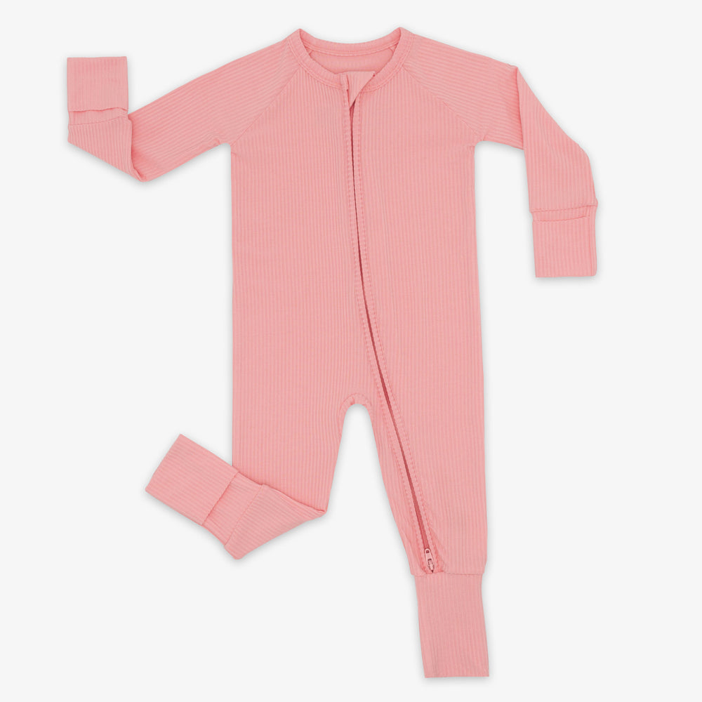 Flat lay image of the Bubblegum Ribbed Zippy